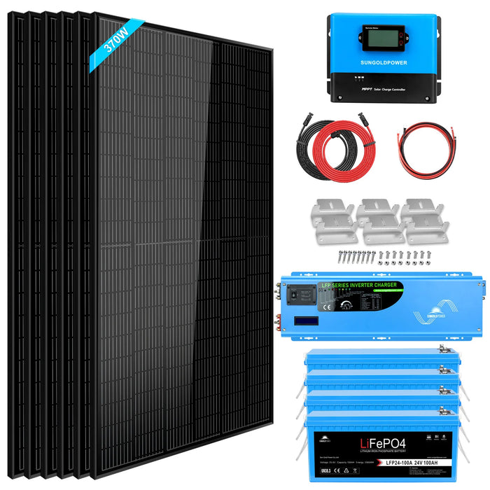 SunGold Power Off Grid Solar Kit 6000W 48VDC 120V/240V LIFEPO4 10.24kwh Lithium Battery 6 X 370 Watt Solar Panels Sgk-PRO64