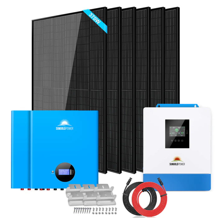 SunGold Power Off-Grid Solar Kit 5000W 48VDC 120V 10.24kwh Powerwall Lithium Battery 6 X 370 Watts Solar Panels Sgm-5k10M