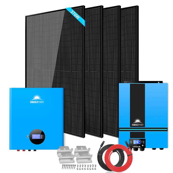 SunGold Power Off-Grid Solar Kit 6500W 48VDC 120VAC 5.12kwh Powerwall Lithium Battery 4 X 370 Watts Solar Panels Sgm-655M