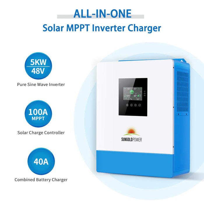 Sungold Power Off-Grid Solar Kit 5000w 48vdc 120v Lifepo4 10.24kwh Lithium Battery 6 X 415 Watts Solar Panels