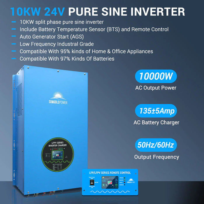 SunGold Power 10000w 24v Split Phase Pure Sine Wave Inverter Charger