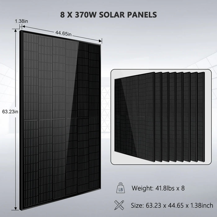 SunGold Power Off-grid Solar Kit 6000w 48vdc 120v/240v Lifepo4 10.48kwh Server Rack Lithium Battery 8 X 370 Watts Solar Panels Sgr-6kl48c