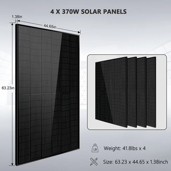SunGold Power Off-Grid Solar Kit 6500W 48VDC 120VAC 5.12kwh Powerwall Lithium Battery 4 X 370 Watts Solar Panels Sgm-655M