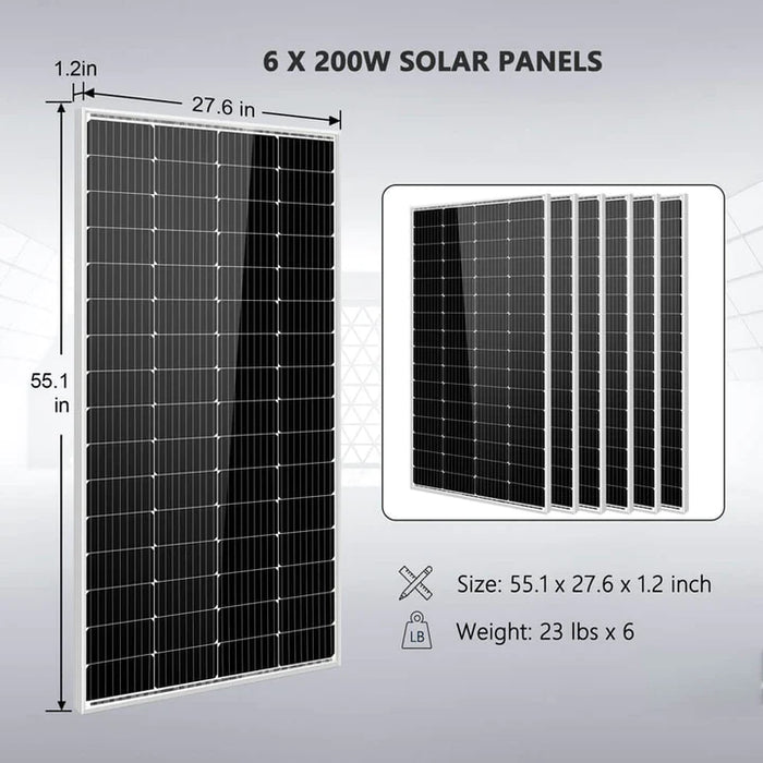 SunGold Power Off-Grid Solar Kit 5000W 48VDC 120V 5.12kwh Powerwall Battery 6 X 200 Watts Solar Panels Sgm-5k5e