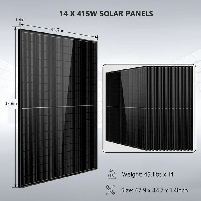 Sungold Power Off-Grid Solar Kit 13000w 48vdc 120v/240v Lifepo4 20.48kwh Lithium Battery 14 X 415 Watts Solar Panels