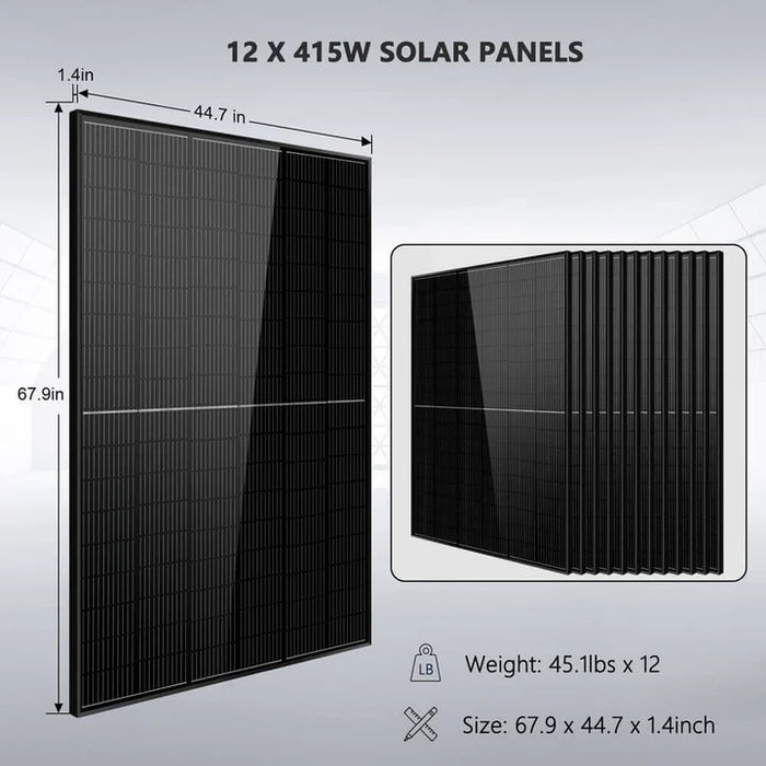 SunGold Power Off Grid Solar Kit 10000W 48VDC 120VAC/240V 20.48kwh Powerwall Lithium Battery 12 X 415 Watts Solar Panels Sgm-10m2T