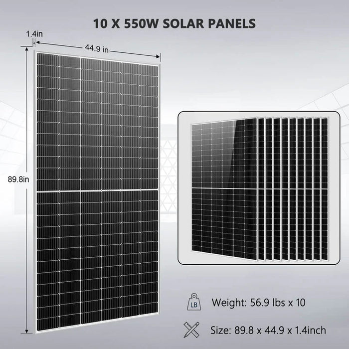 SunGold Power Off Grid Solar Kit 10 X 550 Watts Solar Panels 4 X 5.12kwh Powerwall Lithium Battery 10KW Solar Inverter 48VDC 120V/240V Sgm-10k20