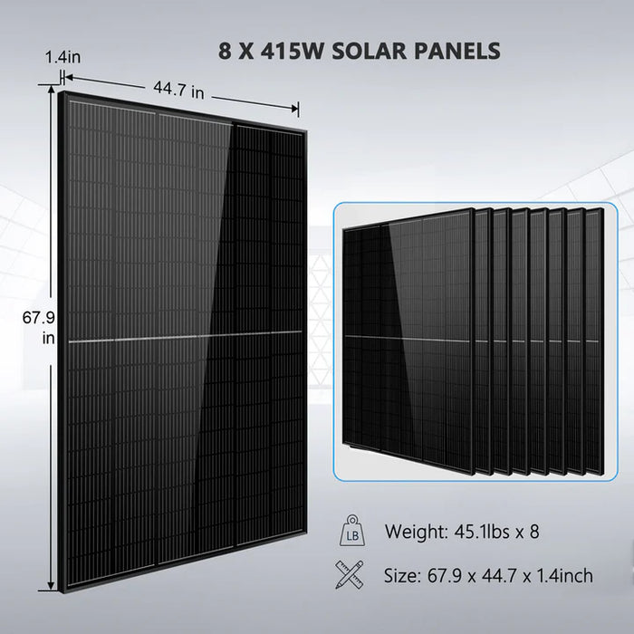 Sungold Power Off-Grid Solar Kit 6500w 48vdc 120vac Lifepo4 10.24kwh Lithium Battery 8 X 415w Solar Panels