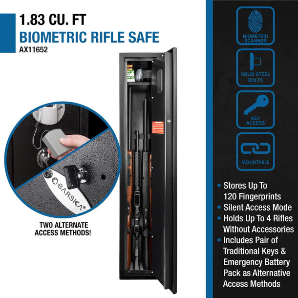 Barska AX11652 Steel Biometric/Fingerprint Keypad Black Rifle Safe