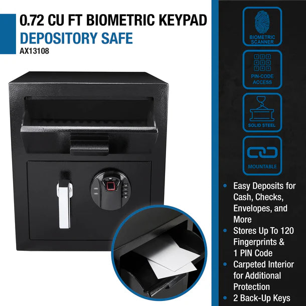 Barska AX13108 Biometric/Fingerprint Keypad Cash Depository Safe