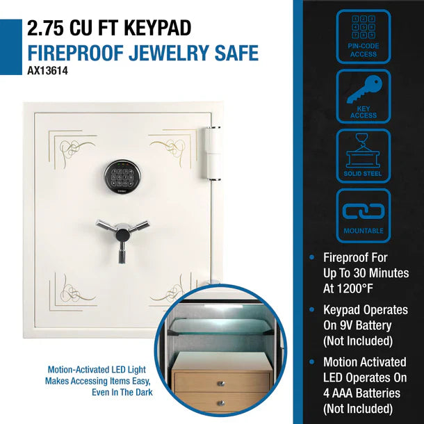 Barska AX13614 Keypad White Steel Fireproof Manual-Lock Jewelry Safe