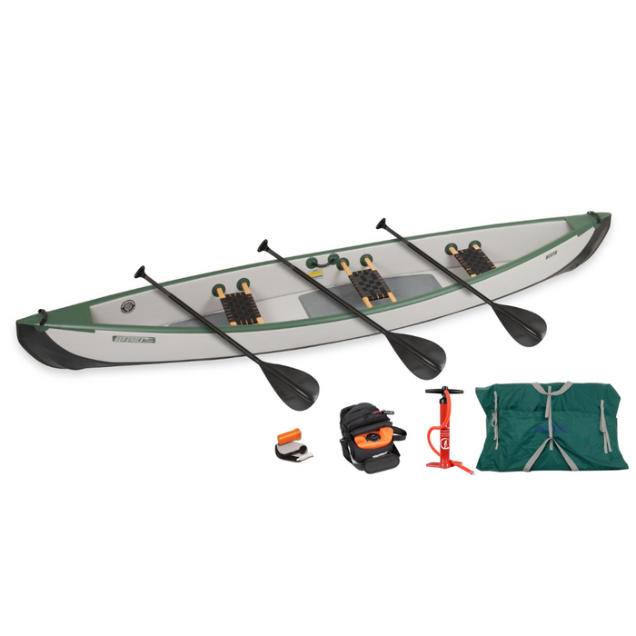 Sea Eagle Wood/Web 3 Person Electric Pump Package Travel Canoe 16 Inflatable Canoe