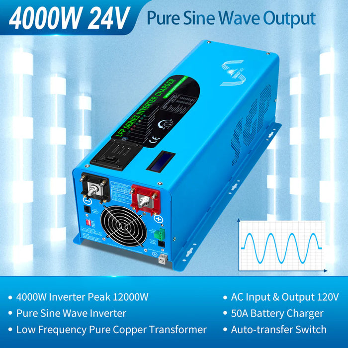 SunGold Power 4000w DC 24v Pure Sine Wave Inverter With Charger - Survival Creation