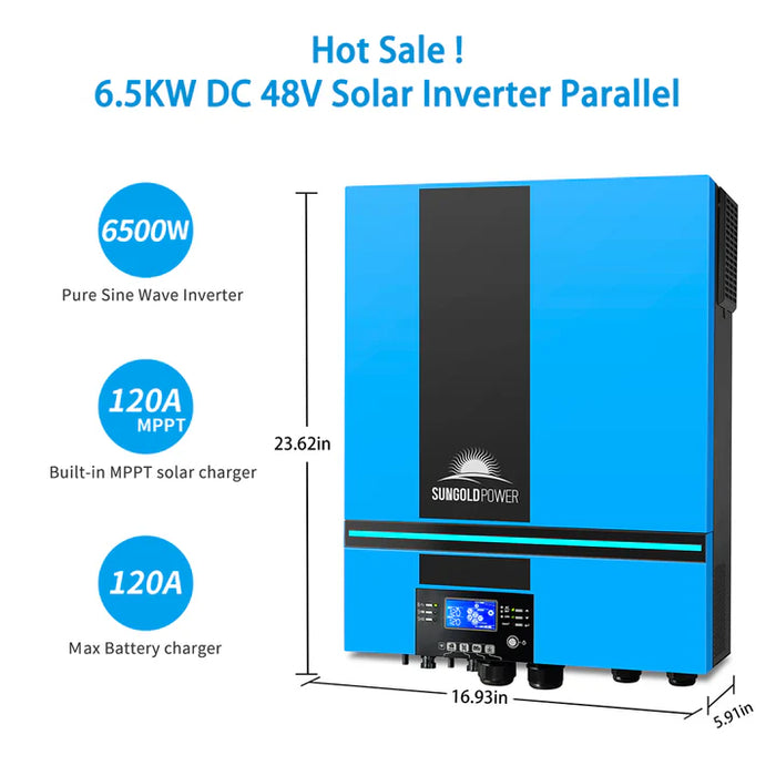 SunGold Power Off-Grid Solar Kit 6500W 48VDC 120VAC 5.12kwh Powerwall Lithium Battery 4 X 370 Watts Solar Panels Sgm-655M