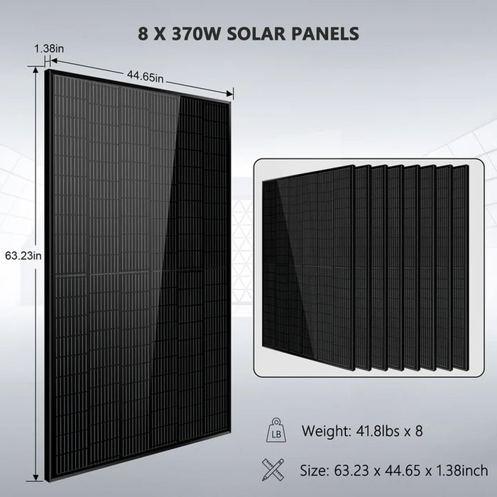 SunGold Power Off-Grid Solar Kit 6000W 48VDC 120V/240V LIFEPO4 10.48kwh Power Wall Lithium Battery 8X370 Watts Solar Panels SGR-6KL48S