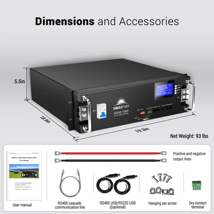 SunGold Power SG48100P (48V 100AH) Server Rack LIFEPO4 Lithium Battery