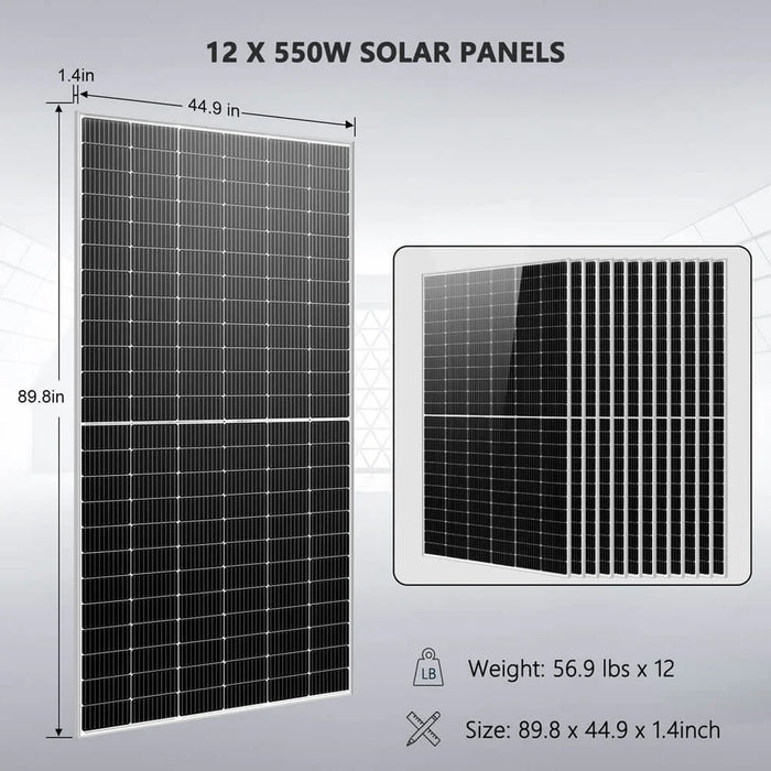 SunGold Power 10KW Complete Off-Grid Solar System: 12x550W Panels, 25.6KWH Battery