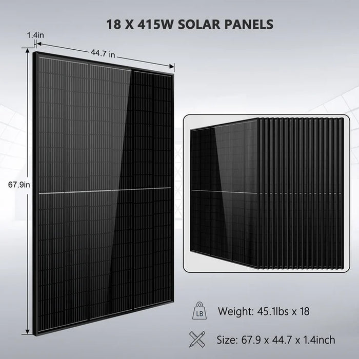 SunGold Power Off Grid Solar Kit 15000W 48VDC 120V/240V LIFEPO4 20.48KWH Lithium Battery 18X415 Watts Solar Panels SGR-15K20E