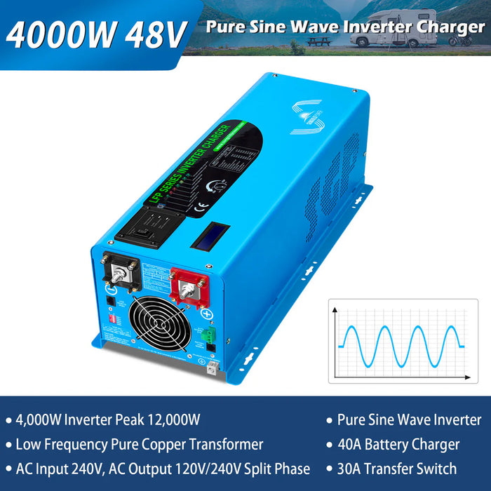 SunGold Power 4000w Dc 48v Split Phase Pure Sine Wave Inverter With Charger Ul1741 Standard - Survival Creation