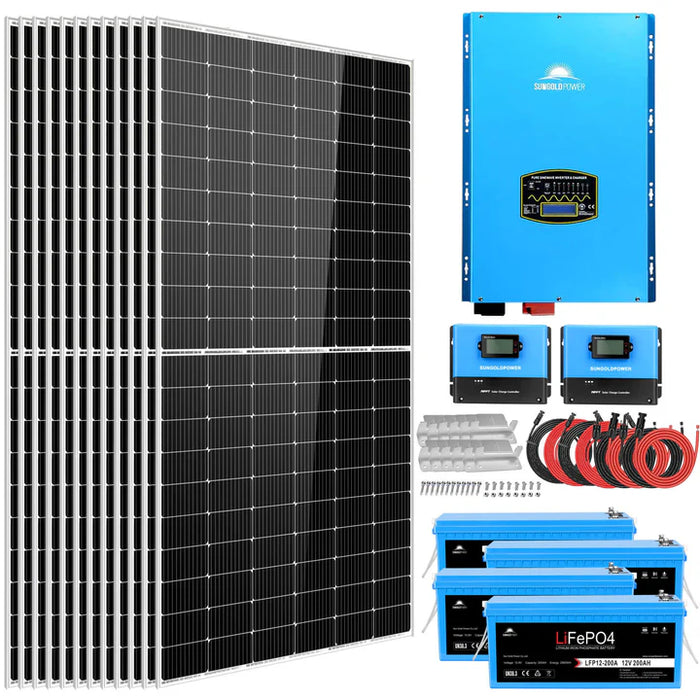SunGold Power Complete off Grid Solar Kit 12000W 48V 120V/240V Output 10.24kwh Lithium Battery 5400 Watt Solar Panel Sgk-12MAX