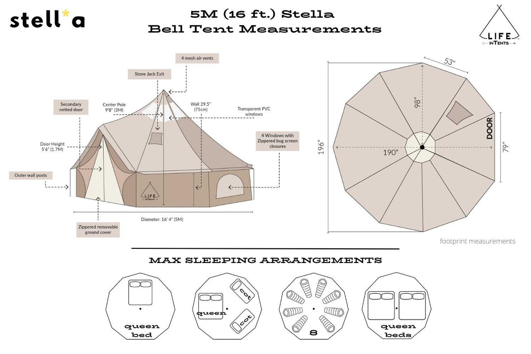 Life InTents 16' (5m) Stella Stargazer Canvas Bell/Yurt Tent - Survival Creation