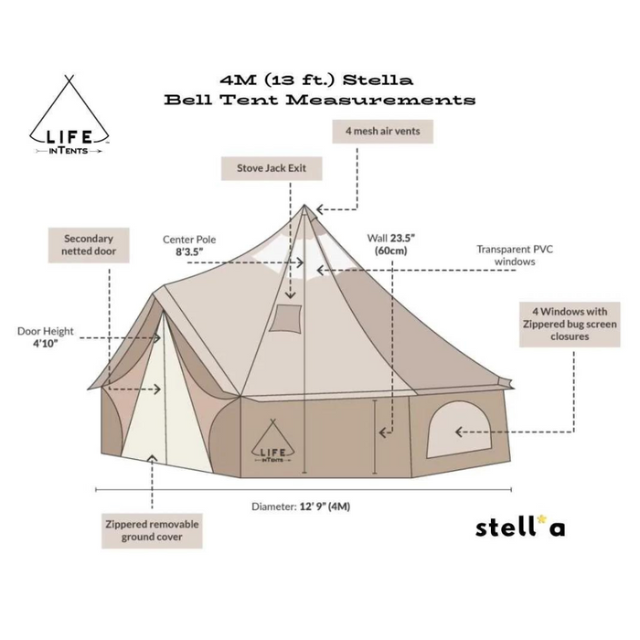 Life InTents 13' (4M) Stella Stargazing Canvas Bell/Yurt Tent - Survival Creation