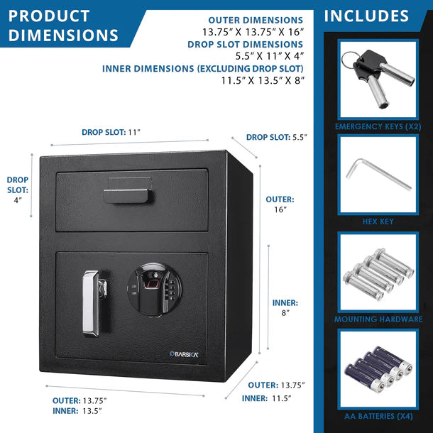 Barska AX13108 Biometric/Fingerprint Keypad Cash Depository Safe