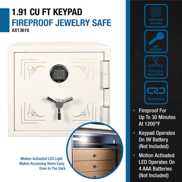 Barska AX13614 Keypad White Steel Fireproof Manual-Lock Jewelry Safe - Survival Creation